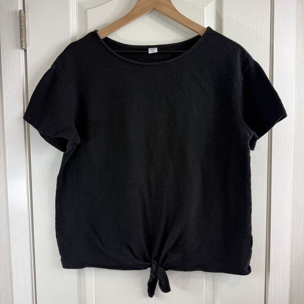 Old Navy Womens Large Black Tie Front T Shirt Short Sleeve 100% Cotton